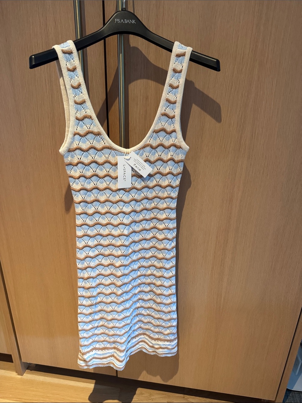 L Space Cream and Light Blue Scallop Knit Tank Dress